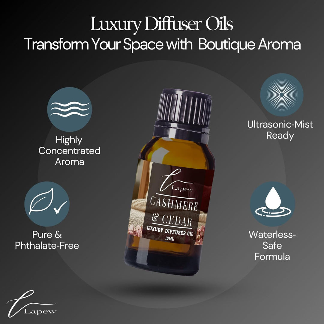 Lapew Cashmere & Cedar Waterless Diffuser Oil | Fragrance Oil for Nebulizer & Cold Air Diffusers | Scented Home Oil | 0.34 fl oz