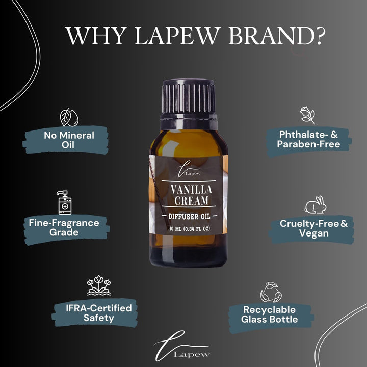 Lapew Vanilla Cream Waterless Diffuser Oil | Fragrance Oil for Nebulizer & Cold Air Diffusers | Scented Home Oil | 0.34 fl oz