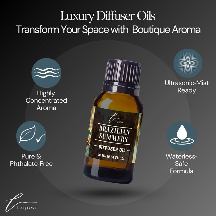 Lapew Brazilian Summers Waterless Diffuser Oil | Brazilian Waves Fragrance Oil for Nebulizer & Cold Air Diffusers | Scented Home Oil | 0.34 fl oz