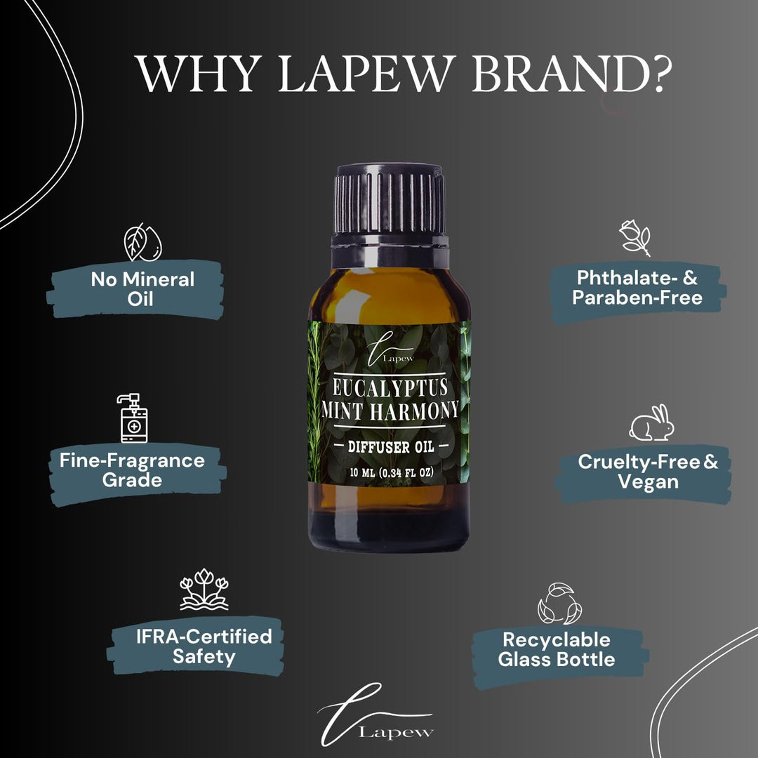 Lapew Eucalyptus Mint Harmony Waterless Diffuser Oil | Fragrance Oil for Nebulizer & Cold Air Diffusers | Scented Home Oil | 0.34 fl oz