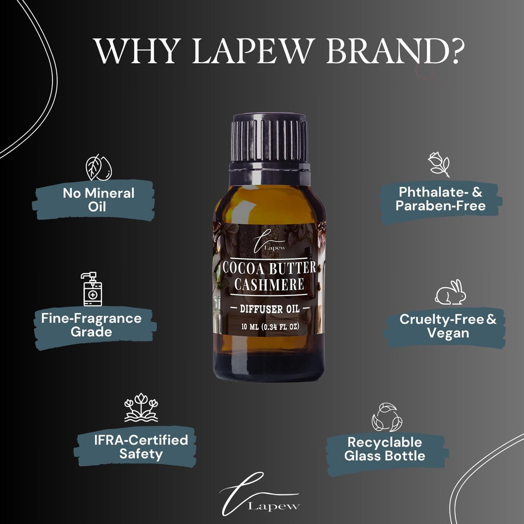 Lapew Cocoa Butter Cashmere Waterless Diffuser Oil | Fragrance Oil for Nebulizer & Cold Air Diffusers | Scented Home Oil | 0.34 fl oz