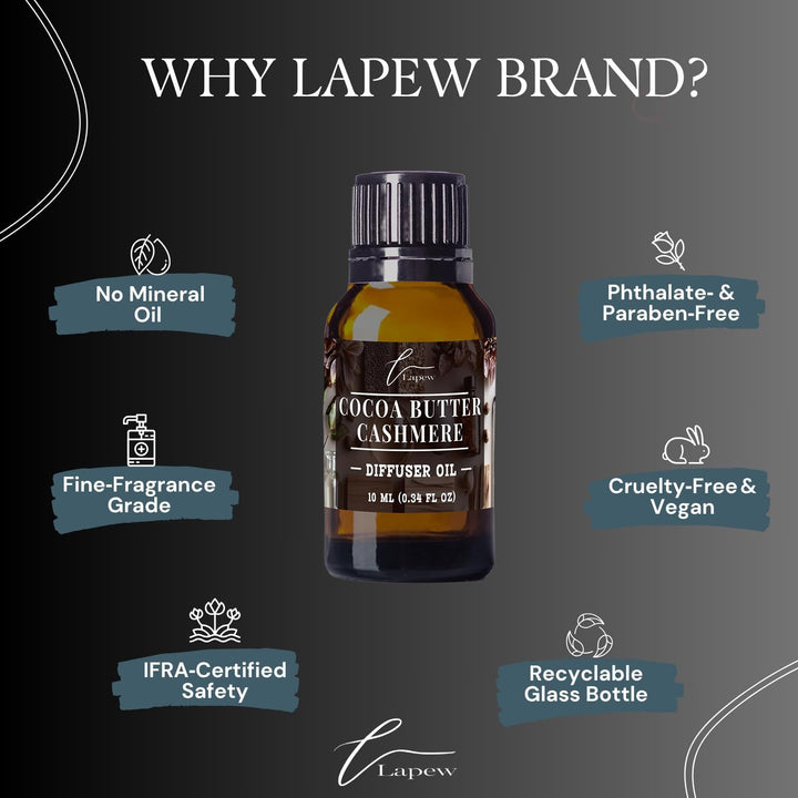Lapew Cocoa Butter Cashmere Waterless Diffuser Oil | Fragrance Oil for Nebulizer & Cold Air Diffusers | Scented Home Oil | 0.34 fl oz