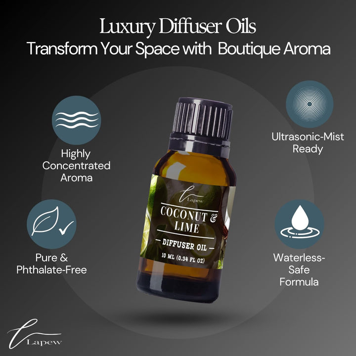 Lapew Coconut & Lime Waterless Diffuser Oil | Fragrance Oil for Nebulizer & Cold Air Diffusers | Scented Home Oil | 0.34 fl oz