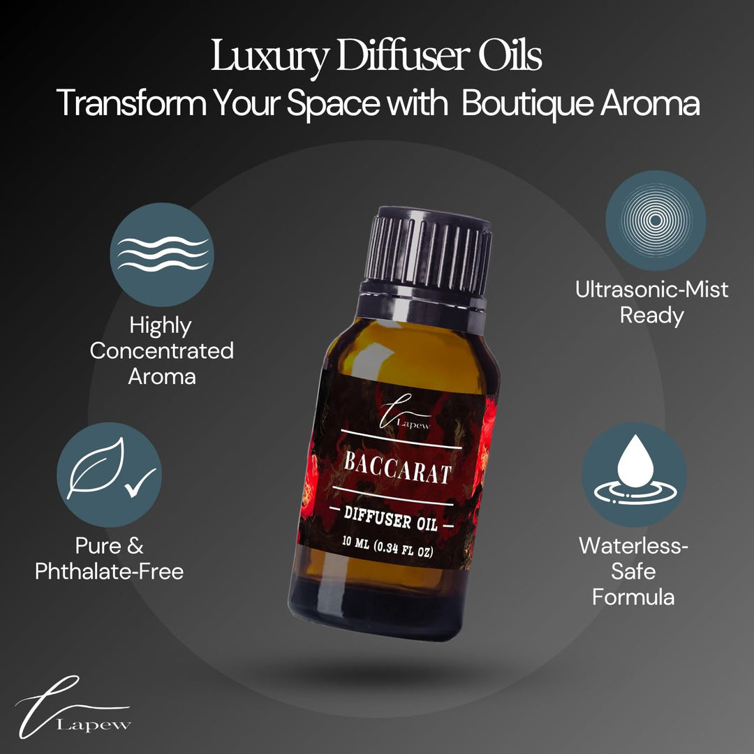 Lapew Baccarat Waterless Diffuser Oil | Fragrance Oil for Nebulizer & Cold Air Diffusers | Scented Home Oil | 0.34 fl oz