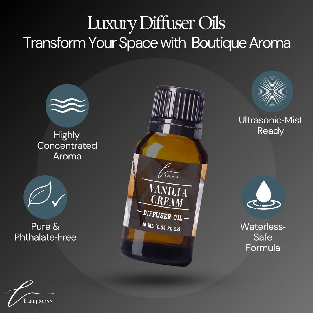 Lapew Vanilla Cream Waterless Diffuser Oil | Fragrance Oil for Nebulizer & Cold Air Diffusers | Scented Home Oil | 0.34 fl oz