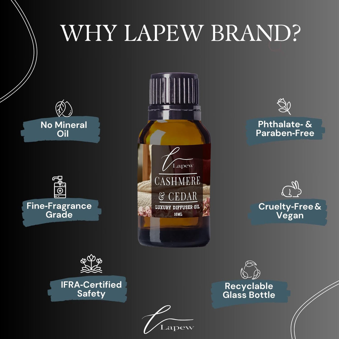 Lapew Cashmere & Cedar Waterless Diffuser Oil | Fragrance Oil for Nebulizer & Cold Air Diffusers | Scented Home Oil | 0.34 fl oz