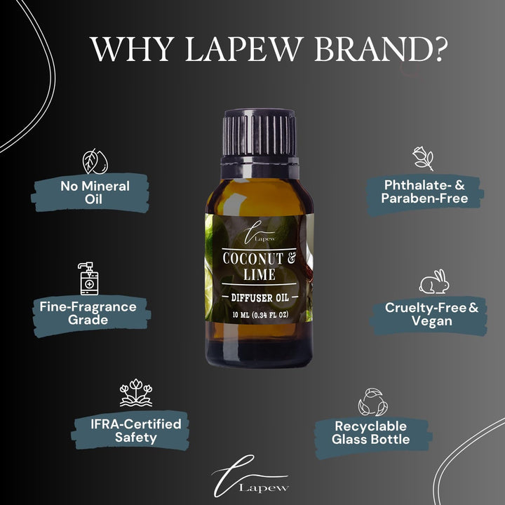 Lapew Coconut & Lime Waterless Diffuser Oil | Fragrance Oil for Nebulizer & Cold Air Diffusers | Scented Home Oil | 0.34 fl oz