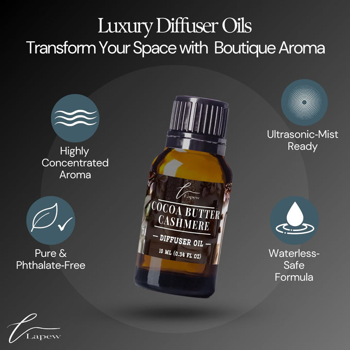 Lapew Cocoa Butter Cashmere Waterless Diffuser Oil | Fragrance Oil for Nebulizer & Cold Air Diffusers | Scented Home Oil | 0.34 fl oz
