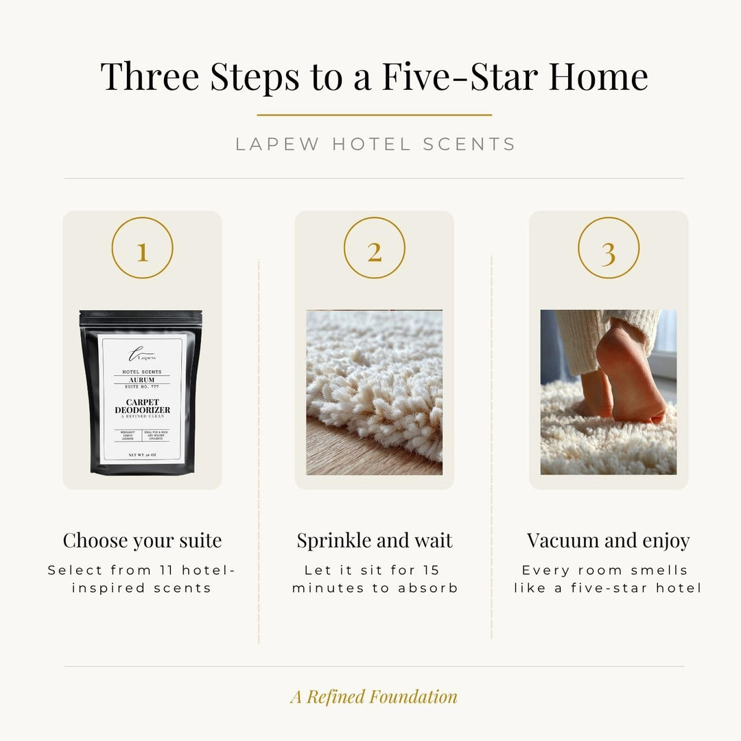 Lapew Hotel Scents Luxury Carpet Deodorizer Powder | Aurum Suite 777 | Inspired by the Bellagio Hotel | Hotel Scented Carpet Freshener | 36oz