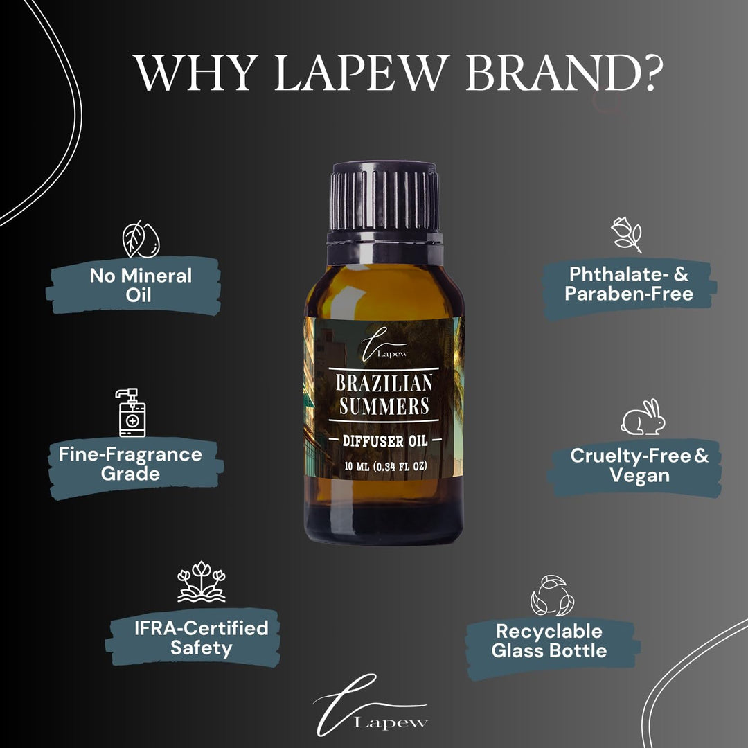 Lapew Brazilian Summers Waterless Diffuser Oil | Brazilian Waves Fragrance Oil for Nebulizer & Cold Air Diffusers | Scented Home Oil | 0.34 fl oz