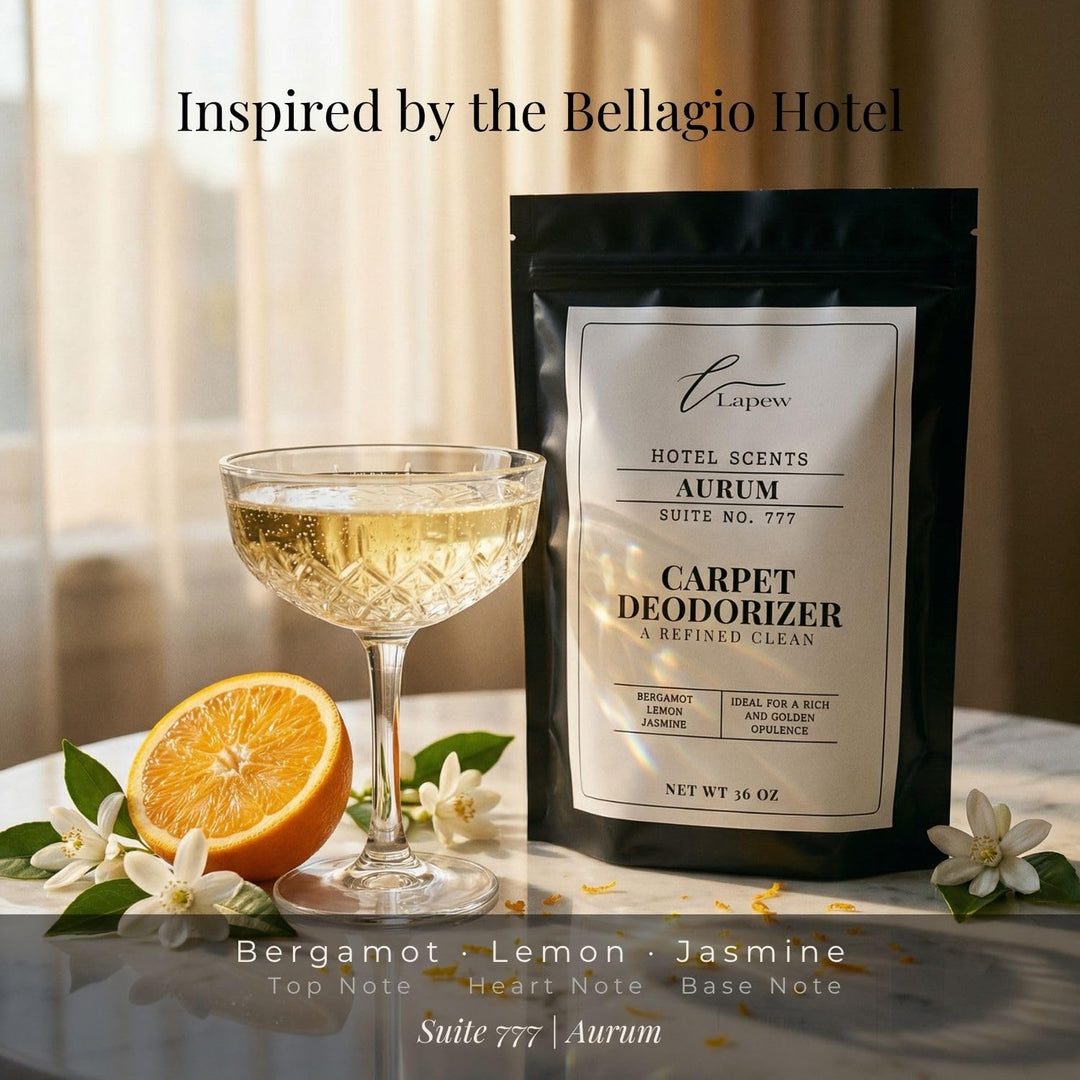 Lapew Hotel Scents Luxury Carpet Deodorizer Powder | Aurum Suite 777 | Inspired by the Bellagio Hotel | Hotel Scented Carpet Freshener | 36oz