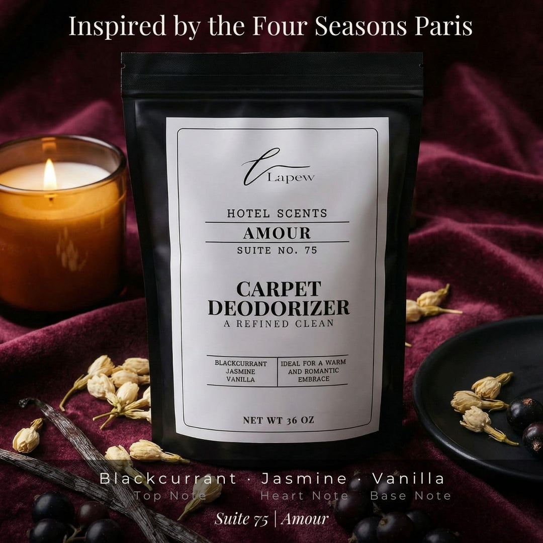 Lapew Hotel Scents Luxury Carpet Deodorizer Powder | Amour Suite 75 | Inspired by the Four Seasons Paris | Hotel Scented Carpet Freshener | 36oz