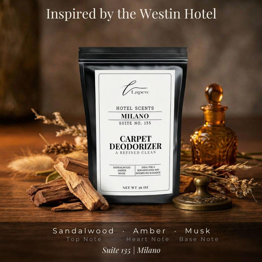 Lapew Hotel Scents Luxury Carpet Deodorizer Powder | Milano Suite 135 | Inspired by the Westin Hotel | Hotel Scented Carpet Freshener | 36oz